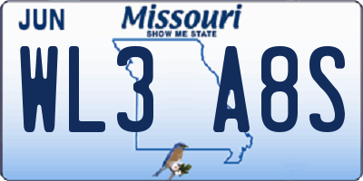 MO license plate WL3A8S