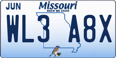 MO license plate WL3A8X