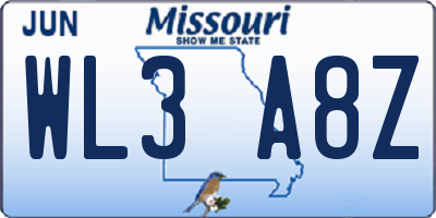 MO license plate WL3A8Z