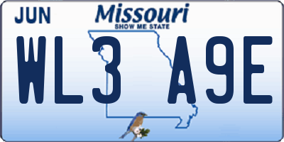 MO license plate WL3A9E