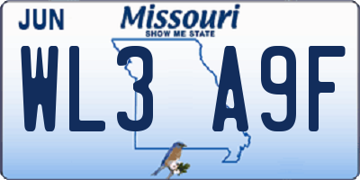 MO license plate WL3A9F