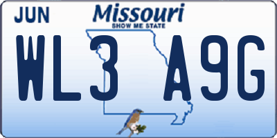 MO license plate WL3A9G
