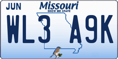 MO license plate WL3A9K