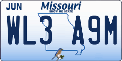 MO license plate WL3A9M