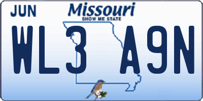 MO license plate WL3A9N