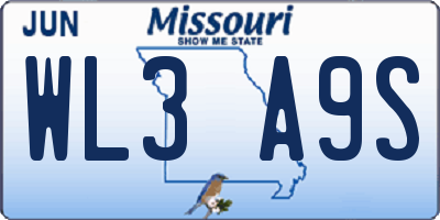MO license plate WL3A9S