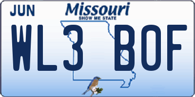 MO license plate WL3B0F