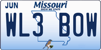 MO license plate WL3B0W