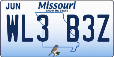 MO license plate WL3B3Z