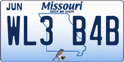 MO license plate WL3B4B