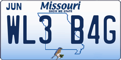 MO license plate WL3B4G