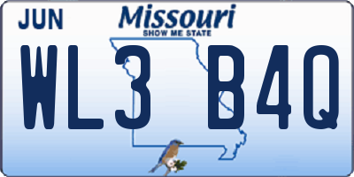 MO license plate WL3B4Q