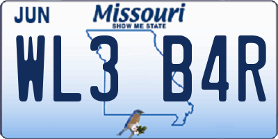MO license plate WL3B4R