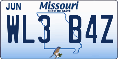 MO license plate WL3B4Z