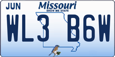 MO license plate WL3B6W