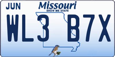MO license plate WL3B7X