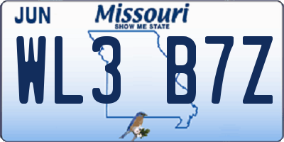 MO license plate WL3B7Z