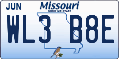MO license plate WL3B8E