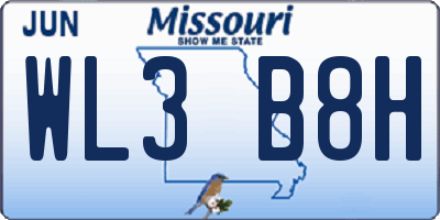 MO license plate WL3B8H