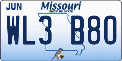 MO license plate WL3B8O