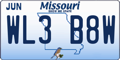 MO license plate WL3B8W