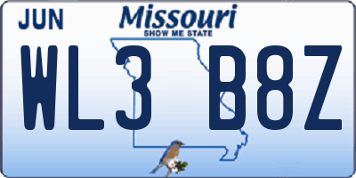 MO license plate WL3B8Z