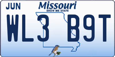 MO license plate WL3B9T