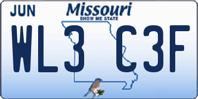 MO license plate WL3C3F