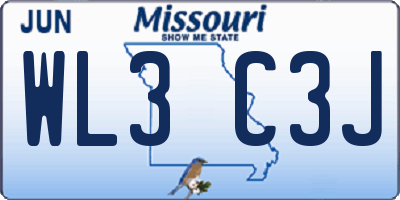 MO license plate WL3C3J