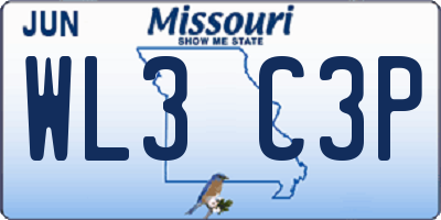 MO license plate WL3C3P