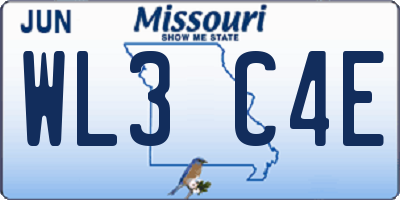 MO license plate WL3C4E
