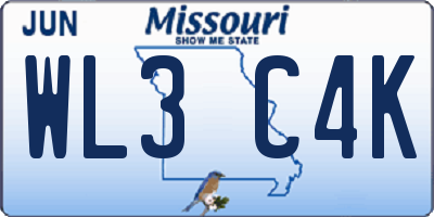 MO license plate WL3C4K