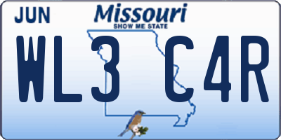 MO license plate WL3C4R
