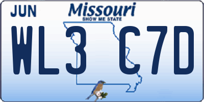 MO license plate WL3C7D