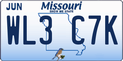 MO license plate WL3C7K