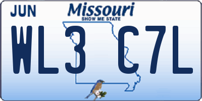 MO license plate WL3C7L