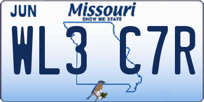 MO license plate WL3C7R