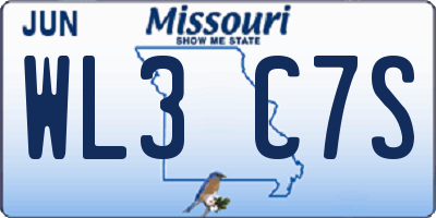 MO license plate WL3C7S