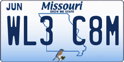 MO license plate WL3C8M