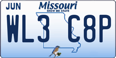 MO license plate WL3C8P