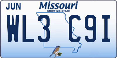 MO license plate WL3C9I