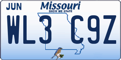 MO license plate WL3C9Z