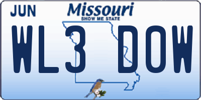 MO license plate WL3D0W