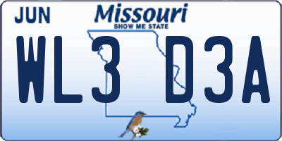 MO license plate WL3D3A