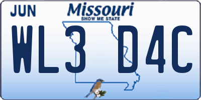 MO license plate WL3D4C