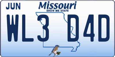 MO license plate WL3D4D