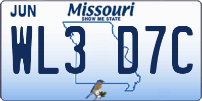 MO license plate WL3D7C