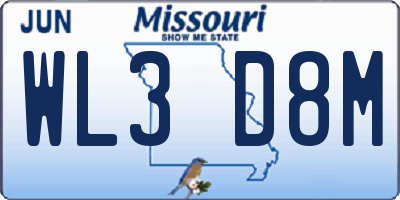 MO license plate WL3D8M