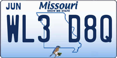 MO license plate WL3D8Q