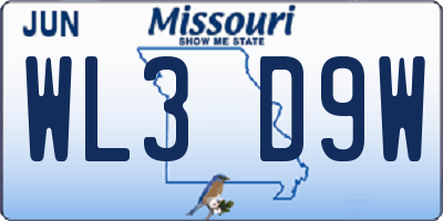 MO license plate WL3D9W